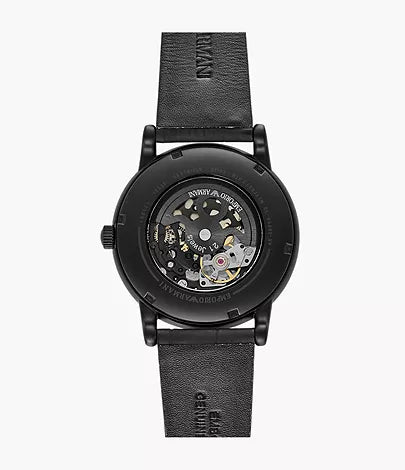 Armani Black Leather Automatic Watch - View 5