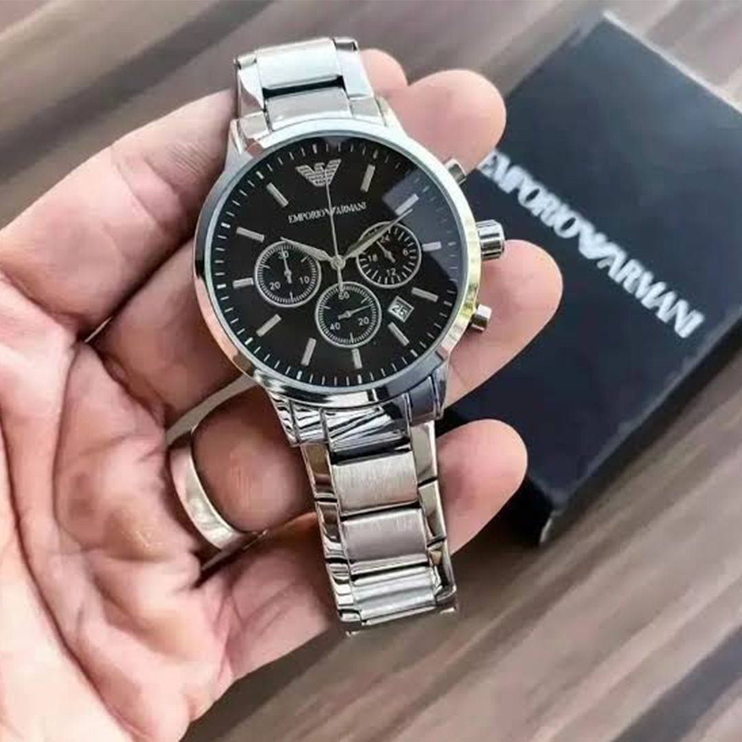 Armani Ar2453 Silver Black Dial Metal - View 2