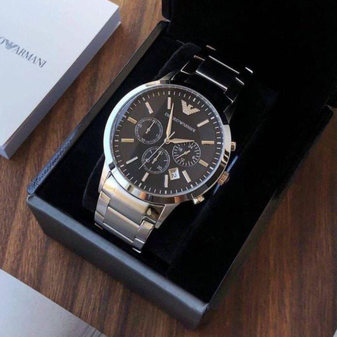 Armani Ar2453 Silver Black Dial Metal - View 3