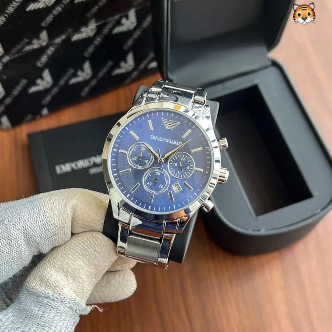 Armani Ar2453 Silver Blue Dial Metal - View 2
