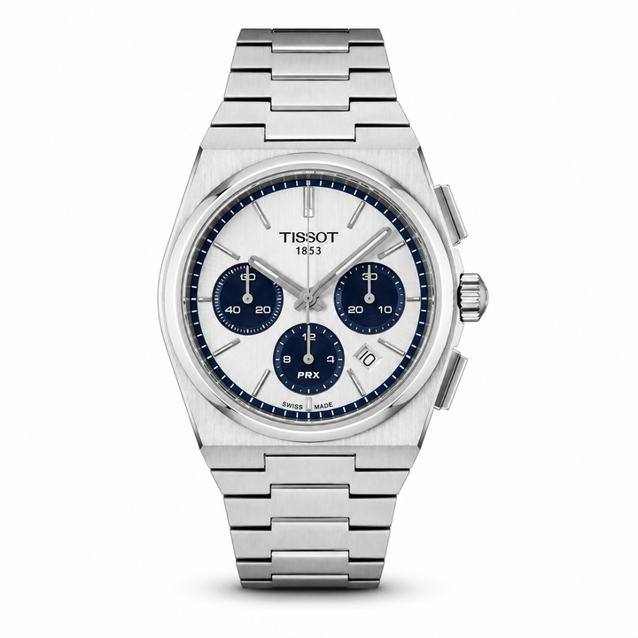 Tissot PRX T-Classic Chronograph White Dial Auto motion Metal Wrist Watch by Tissot - Watch Corner