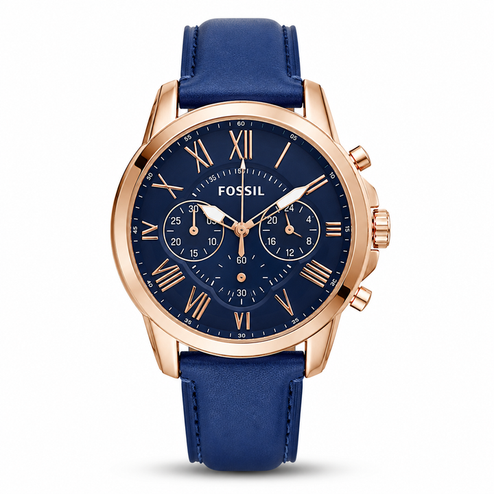 Fossil Grant Leather Belt Blue Copper Watch by Fossil - Watch Corner