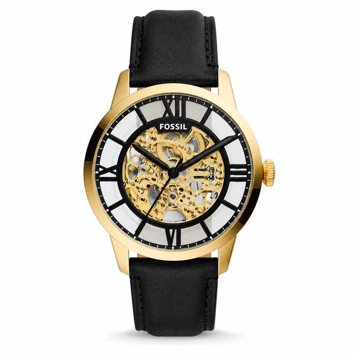 FOSSIL TOWNSMAN AUTOMATIC (BLACK/GOLDEN) AUTOMATIC LETHER WRIST WATCH by Fossil - Watch Corner