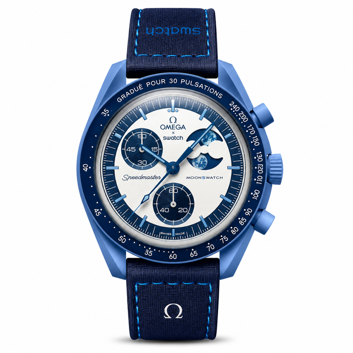 Swatch X Omega Bioceramic Moonswatch Mission To Moon Blue With Kit by Omega - Watch Corner