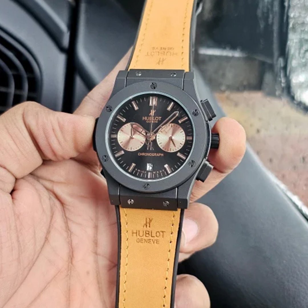 Hublot Brown Black Dial Leather Belt Watch - View 3
