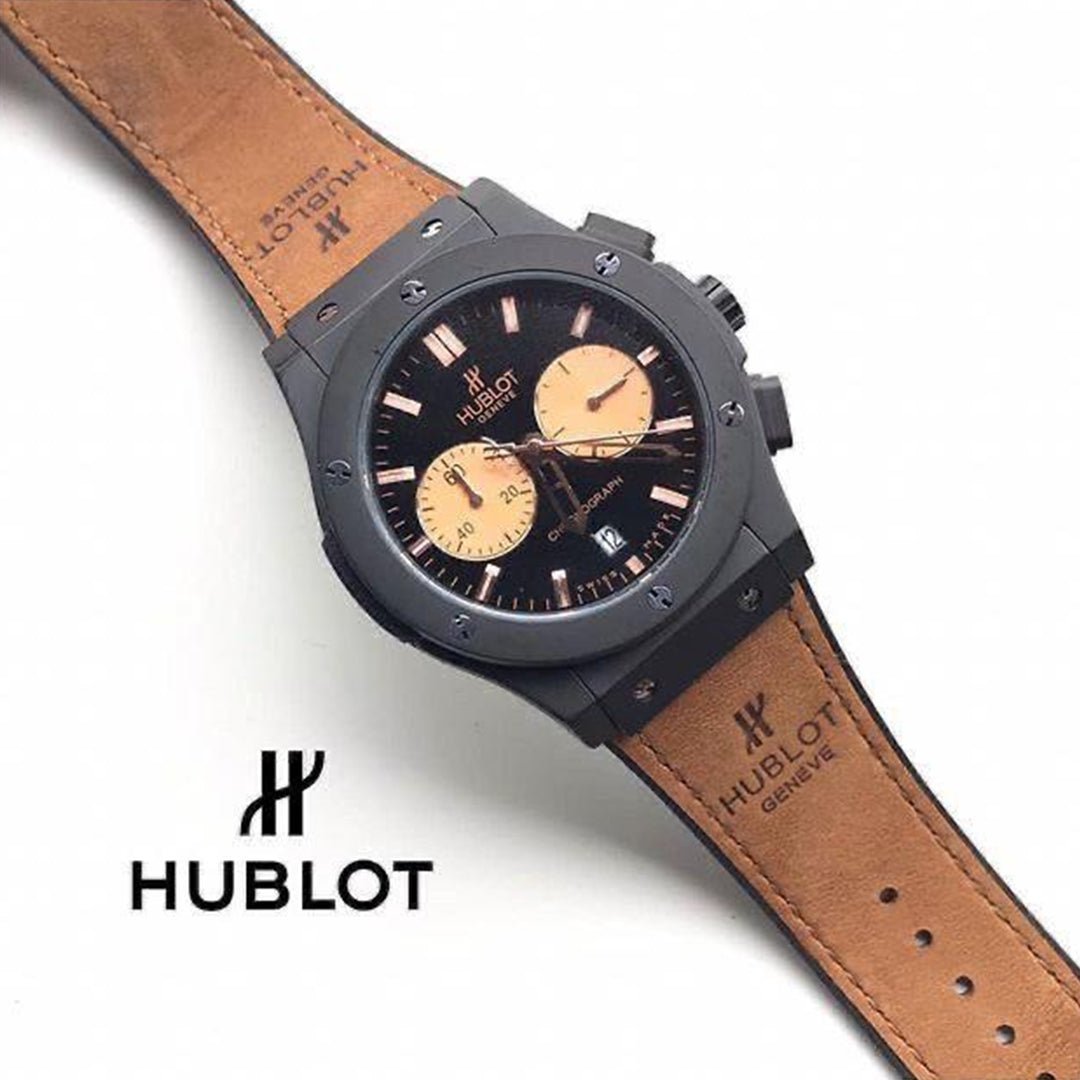 Hublot Brown Black Dial Leather Belt Watch - View 5