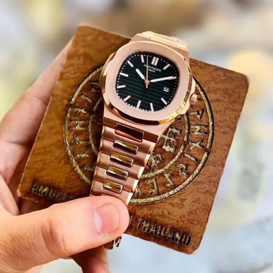 Patek Phillipe Nautilus Rosegold Black Dial Metal Watch - View 3