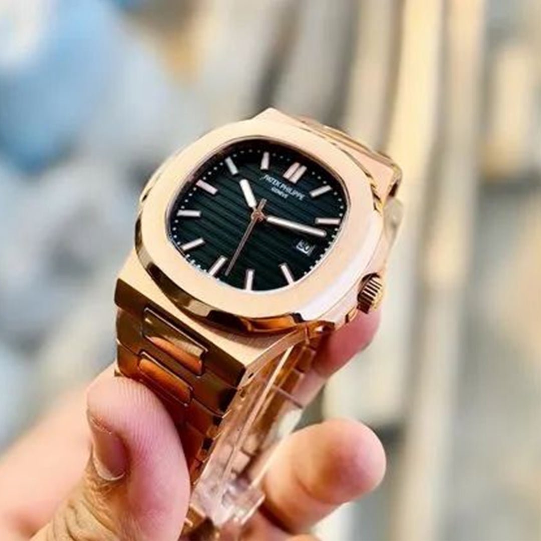 Patek Phillipe Nautilus Rosegold Black Dial Metal Watch - View 4