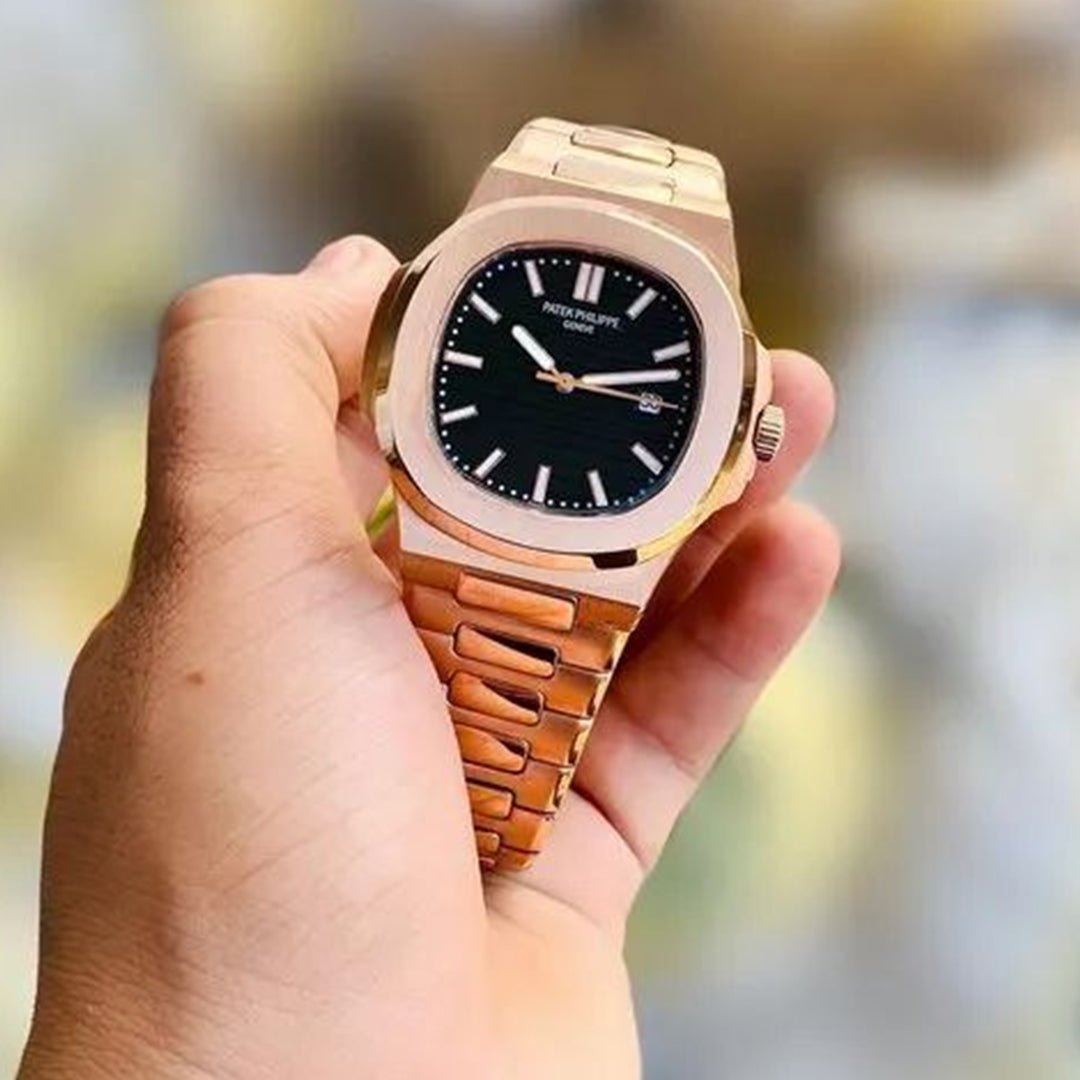 Patek Phillipe Nautilus Rosegold Black Dial Metal Watch - View 2