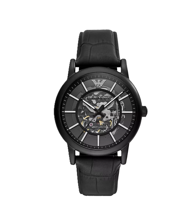Armani Black Leather Automatic Watch by Armani - Watch Corner