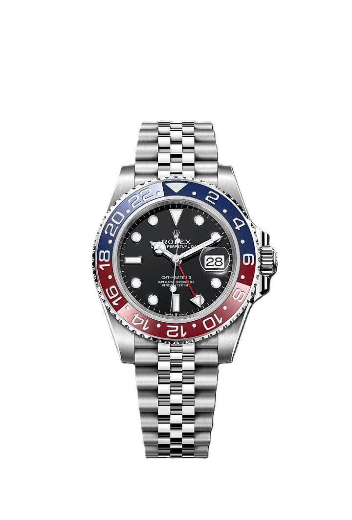 GMT-Master II red and blue Cerachrom bezel black dial and a Jubilee bracelet by Rolex - Watch Corner