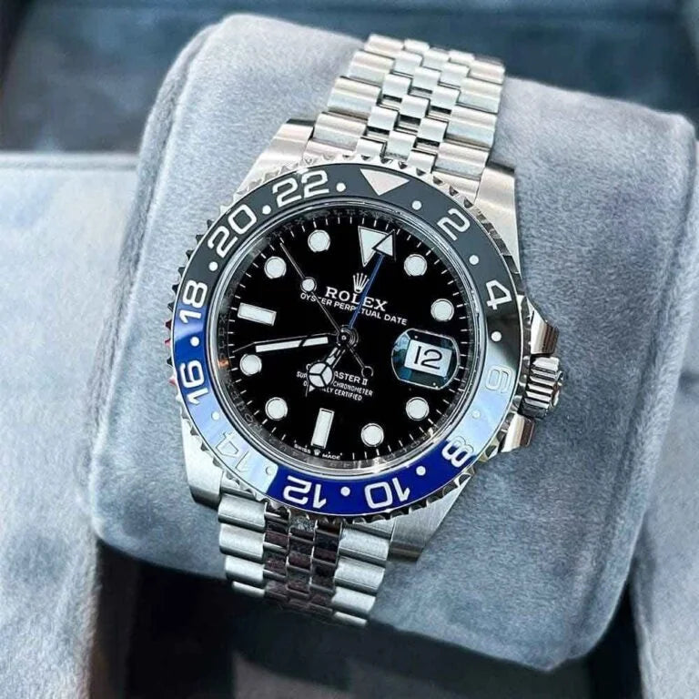 GMT-Master II blue and black Cerachrom bezel black dial Jubilee bracelet.